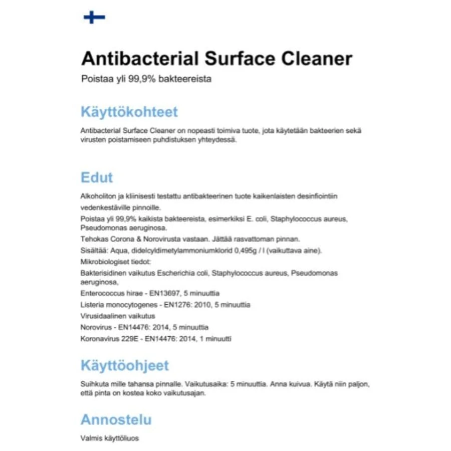 Blue & Green Antibacteriel Surface Cleaner 0,5L Desifiointiaine 4 Blue & Green Antibacteriel Surface Cleaner 0,5L Desifiointiaine - Image 2