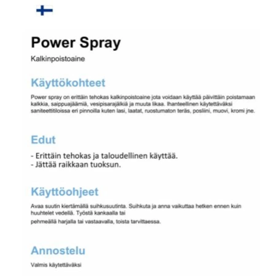 Blue & Green Power Spray 0,5L Kalkinpoistoaine 4 Blue & Green Power Spray 0,5L Kalkinpoistoaine - Image 2
