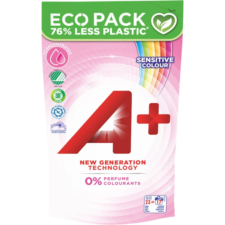 A+ Sensitive Color 920 Ml Pyykinpesuneste Täyttöpakkaus 3 A+ Sensitive Color 920 Ml Pyykinpesuneste Täyttöpakkaus